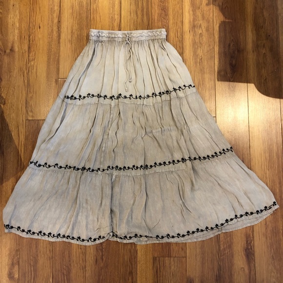 Divine Dresses & Skirts - Tiered boho skirt with embroidery embellishments
